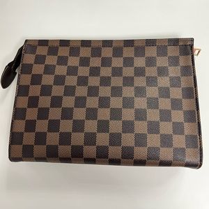 Brown checkered small clutch makeup bag pouch
